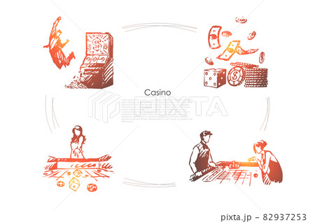 Casino - people playing and winning in casino and money vector concept set 82937253