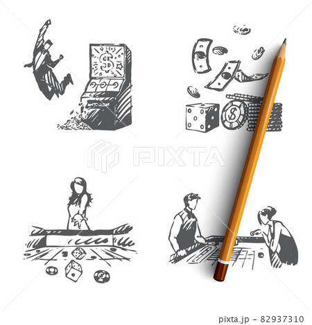 Casino - people playing and winning in casino and money vector concept set Casino - people playing and winning in casino and money vector concept set 82937310