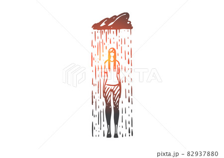 Rain, depression, woman, sad, stress concept. Hand drawn isolated vector. Rain, depression, woman, sad, stress concept. Hand drawn isolated vector. 82937880