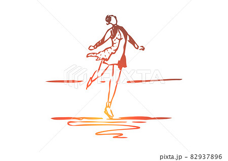 Skate, winter, woman, sport, ice concept. Hand drawn isolated vector. 82937896