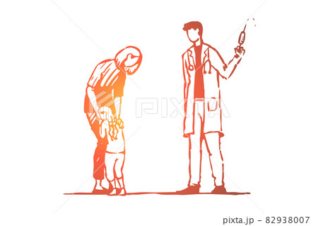 Child, doctor, injection, fear, syringe concept. Hand drawn isolated vector. Child, doctor, injection, fear, syringe concept. Hand drawn isolated vector. 82938007