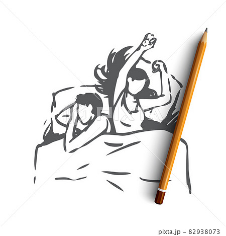 Couple, sleep, bed, woman, bedroom, night concept. Hand drawn isolated vector. 82938073