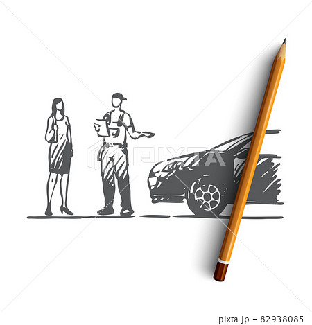 Ordering, delivery, car, service, man concept. Hand drawn isolated vector. 82938085
