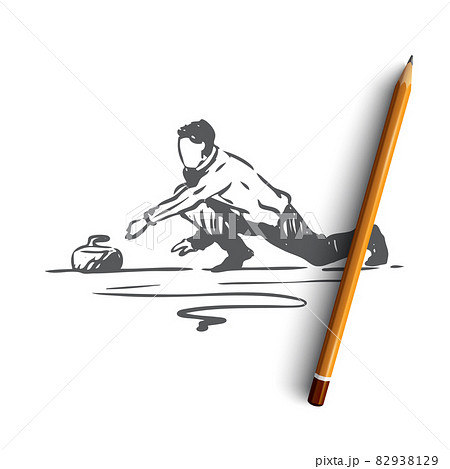 Curling, winter, sport, ice, stone concept. Hand drawn isolated vector. 82938129