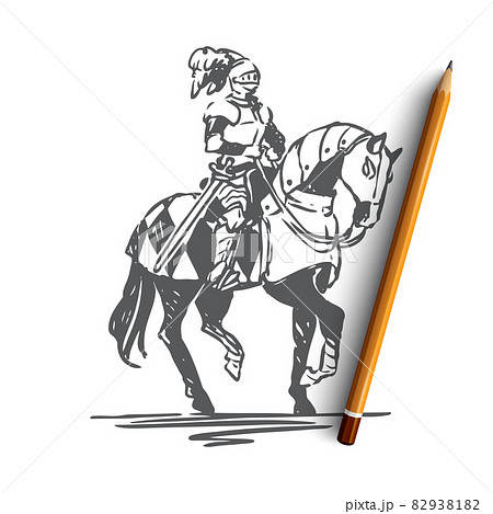 Knight on a horse hand drawn sketch in doodle style illustration Stock  Vector  Adobe Stock