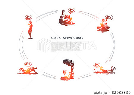 Social networking - people working on laptops and using smartphones vector concept sets 82938339