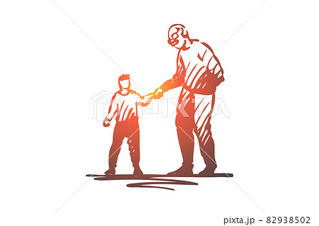 Kid, good, manners, boy, help, grandfather concept. Hand drawn isolated vector. 82938502