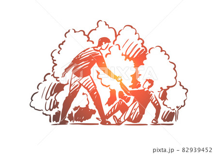 Help, fall, man, accident, people concept. Hand drawn isolated vector. Help, fall, man, accident, people concept. Hand drawn isolated vector. 82939452