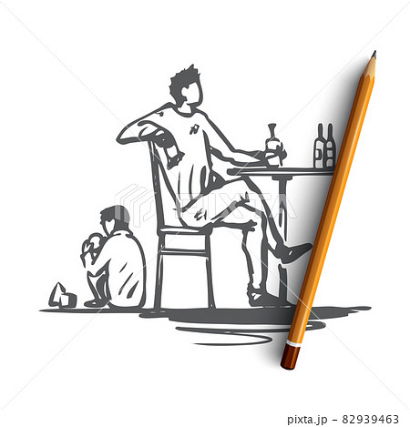 Father, alcohol, drunk, child, alcoholism concept. Hand drawn isolated vector. 82939463
