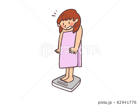 体重計に乗る女の子のイラスト素材