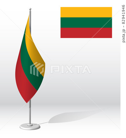 LITHUANIA flag on flagpole for registration of solemn event, meeting foreign guests. National independence day of LITHUANIA. Realistic 3D vector on white