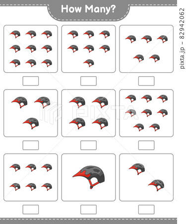 Counting game, how many Bicycle Helmet. Educational children game, printable worksheet, vector illustration Counting game, how many Bicycle Helmet. Educational children game, printable worksheet, vector illustration 82942062