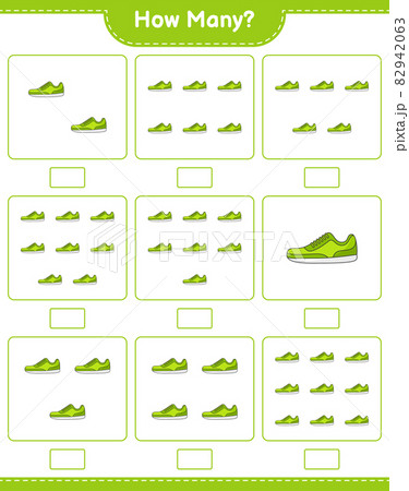 Counting game, how many Sneaker. Educational children game, printable worksheet, vector illustration Counting game, how many Sneaker. Educational children game, printable worksheet, vector illustration 82942063