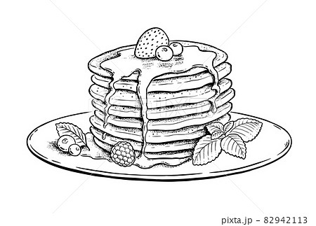 Vector Illustration Of Pancakes On Plateのイラスト素材