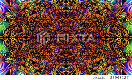 symmetrical psychedelic pattern power flash glowing black velvet red orange background 3D illustration 82943127
