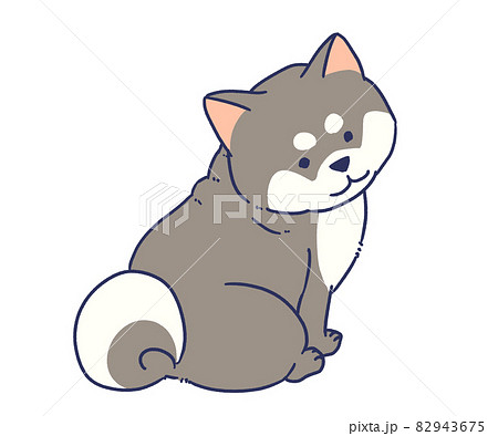 振り返っているかわいい黒柴のイラスト素材