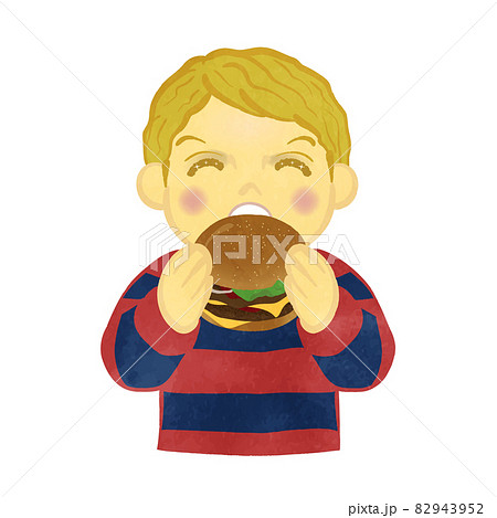 ハンバーガーを食べている男の子 ブロンドverのイラスト素材