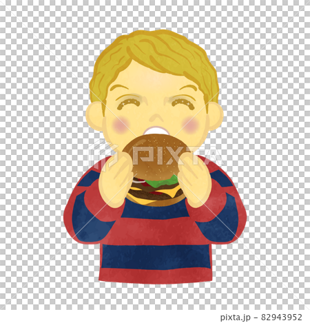 ハンバーガーを食べている男の子　ブロンドVer 82943952