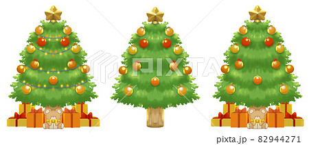 クリスマスツリー 3種類セット イエローverのイラスト素材 [82944271