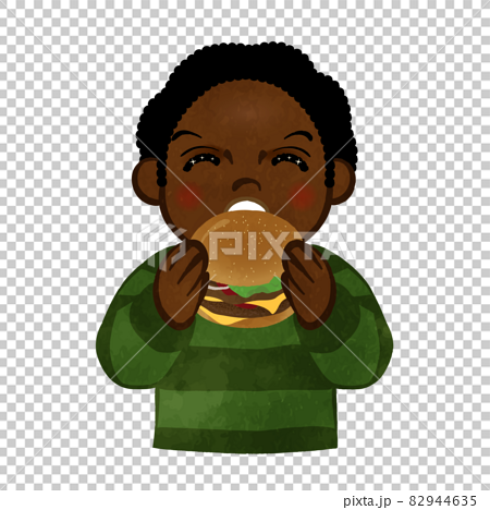 ハンバーガーを食べている男の子 アフリカンアメリカverのイラスト素材