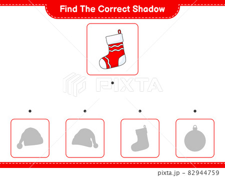 Find the correct shadow. Find and match the correct shadow of Christmas Sock. Educational children game, printable worksheet, vector illustration Find the correct shadow. Find and match the correct shadow of Christmas Sock. Educational children game, printable worksheet, vector illustration 82944759