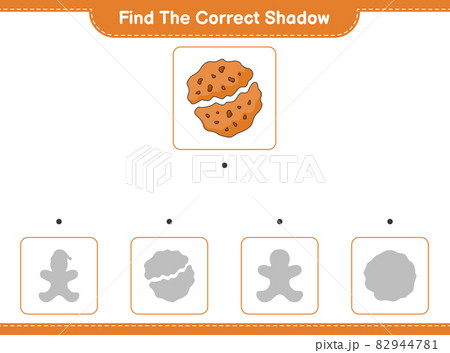 Find the correct shadow. Find and match the correct shadow of Cookie. Educational children game, printable worksheet, vector illustration Find the correct shadow. Find and match the correct shadow of Cookie. Educational children game, printable worksheet, vector illustration 82944781