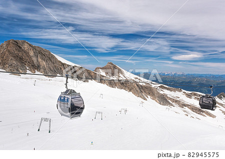 Ski lifts, cableway and slopes in high mountains. Kaprun glacier-Zell am see area, Austria. Ski lifts, cableway and slopes in high mountains. Kaprun glacier-Zell am see area, Austria. 82945575