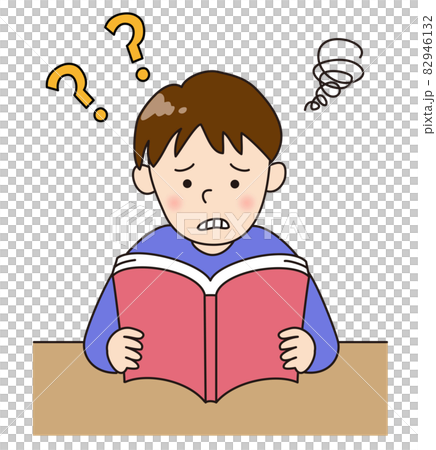 一個讀了一本難讀的書卻完全聽不懂的男孩-插圖素材 [82946132] - PIXTA圖庫