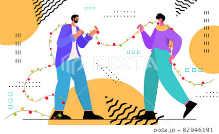 couple in santa hats holding garland merry xmas happy new year holiday celebration concept 82946191