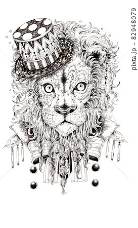 手描きライオン ペン画イラストのイラスト素材