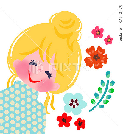 笑顔の女の子と花のイラスト素材 9479