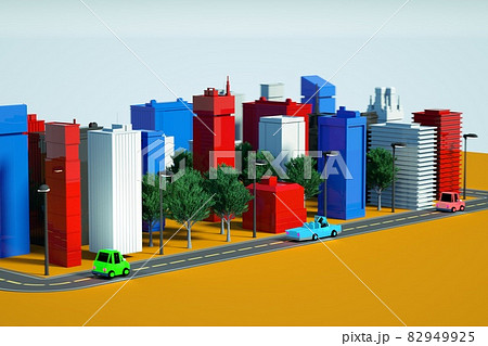 3D graphic illustration of a city model. 3D model of a multi-colored city on a white isolated background. Urban view, 3D graphics 3D graphic illustration of a city model. 3D model of a multi-colored city on a white isolated background. Urban view, 3D graphics 82949925