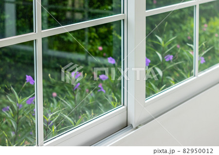 defocused summer white window with flower background defocused summer white window with flower background 82950012
