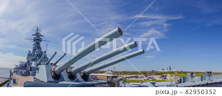 Close up pictures of old WW2 battleship during daytime 82950352