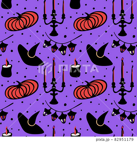 Seamless vector pattern with Halloween elements and colors. Wallpaper, scrapbooking, textie and other surface design.  82951179