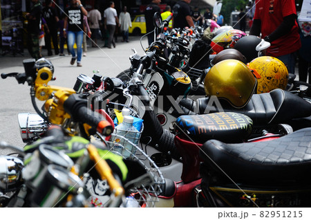 NEGERI SEMBILAN, MALAYSIA -MAY 21, 2016: Custom Street cub motorcycle parked in public areas. Motorcycles was modified by the owner with his creativity. 82951215