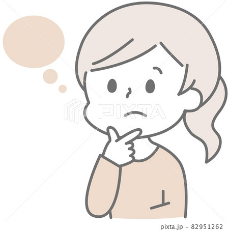 柔らかいタッチの悩む女性イラストのイラスト素材