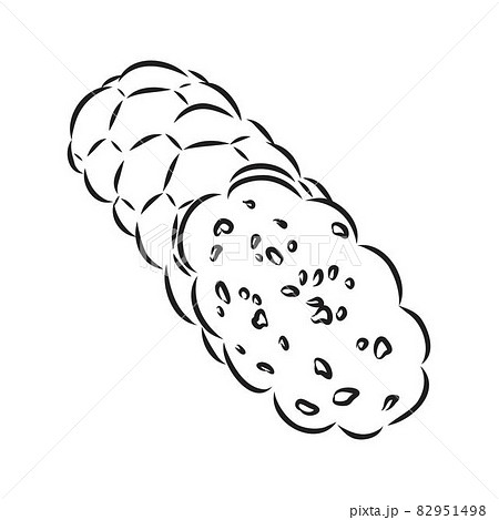 Sketch set with sausage, salami, home-made sausage. Food illustration. Fresh organic meat products. Hand drawn vector illustrations. Freehand food icons for restaurant menu or food package design. Sketch set with sausage, salami, home-made sausage. Food illustration. Fresh organic meat products. Hand drawn vector illustrations. Freehand food icons for restaurant menu or food package design. 82951498