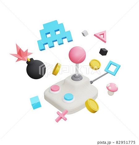 Retro gaming 3D render illustration. 8bit pixel art style arcade game concept poster. 82951775