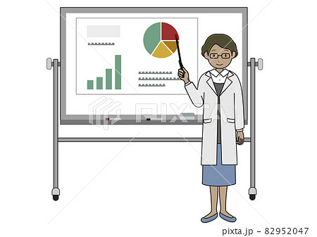 ホワイトボードでプレゼン用資料を説明する女性のイラストのイラスト素材 9547