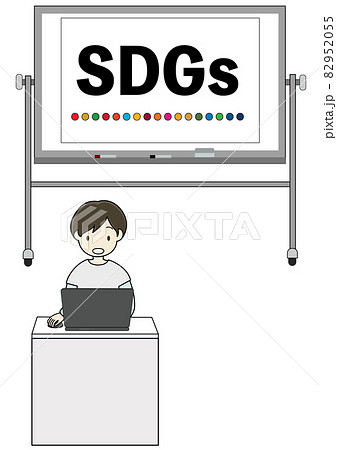 ホワイトボードでsdgsの説明をする子供のイラストのイラスト素材 9555