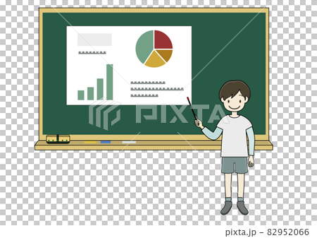 一個孩子在黑板上解釋演示材料的插圖 一個孩子在黑板上解釋演示材料的插圖 82952066
