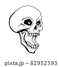 Skull open mouth drawing. Emblem tattoo skull. Halloween. Retro human skull and jaw. Vector graphics to design 82952593