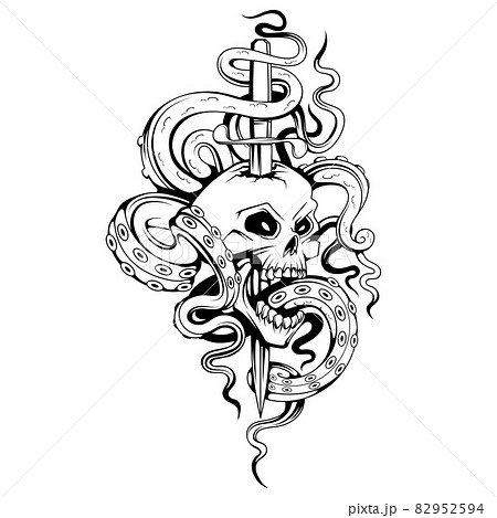 Intricate lovecraftian tentacle monster tattoo design on Craiyon