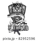 Pike Image. Fishing Pike Tournament. Pike competition logo. Fish monster. Sketch for mascot, logo or symbol. Sport fishing club. Vector graphics to design 82952596