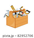 Toolbox with hand tools inside. Workbox with instruments. Building tools. 82952706