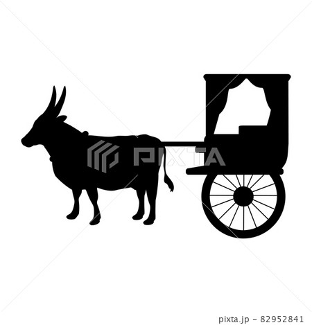 Silhouette Oxen pulling cart. Traditional transportation. 82952841