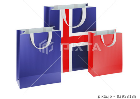 Shopping bags with Icelandic flag. Shopping in Iceland, concept. 3D rendering 82953138