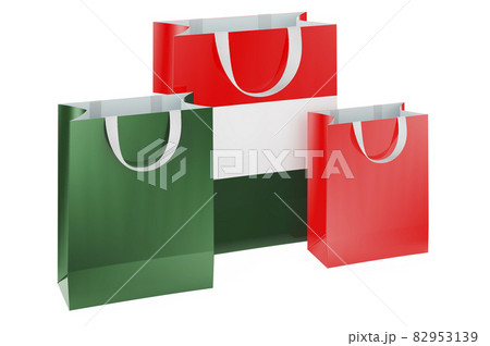 Shopping bags with Hungarian flag. Shopping in Hungary, concept. 3D rendering 82953139