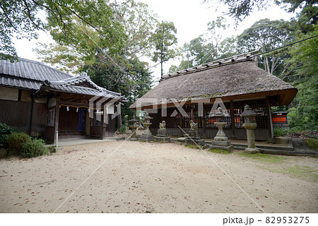 夜都伎神社　萱葺の拝殿　奈良県天理市乙木町 82953275